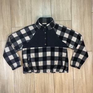 Kyodan Outdoor Fleece Pullover Buffalo Plaid Black Cream Women’s Large
